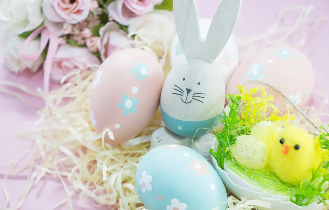 Photo wallpaper holiday, eggs, rabbit, Easter, figure