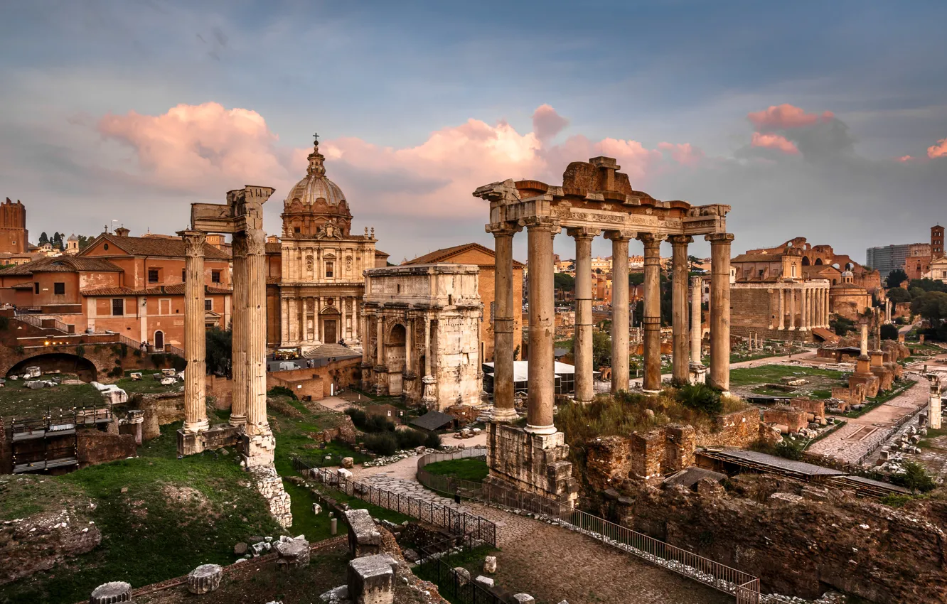 Photo wallpaper area, Rome, Italy, columns, ruins, Italy, Rome, arch