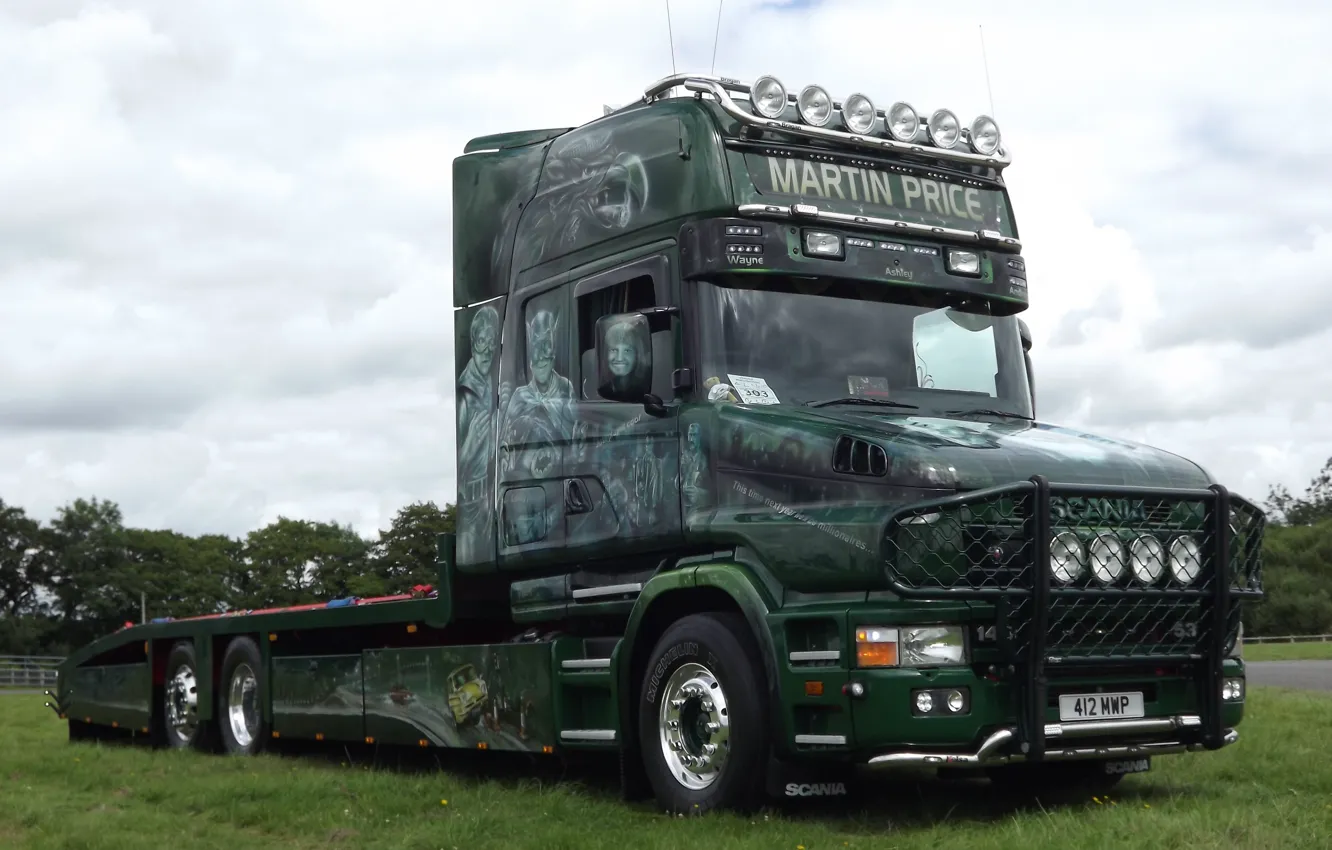 Photo wallpaper Green, Front, Side, Tuning, Truck, Scania, Tow Truck, Scania T