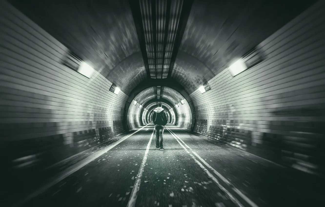 Photo wallpaper man, tunnel, straight