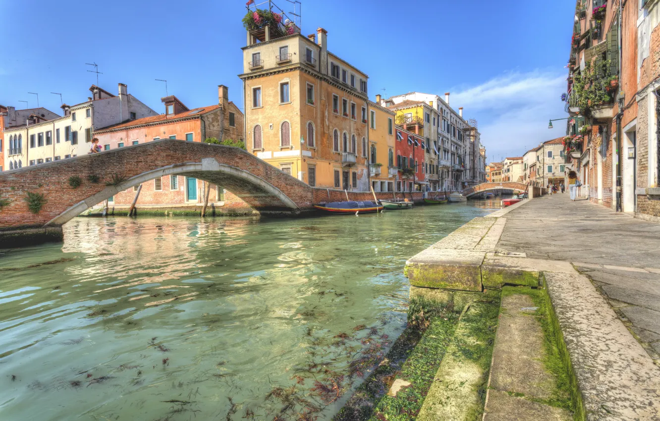 Photo wallpaper home, boats, Italy, Venice, channel, bridges, street