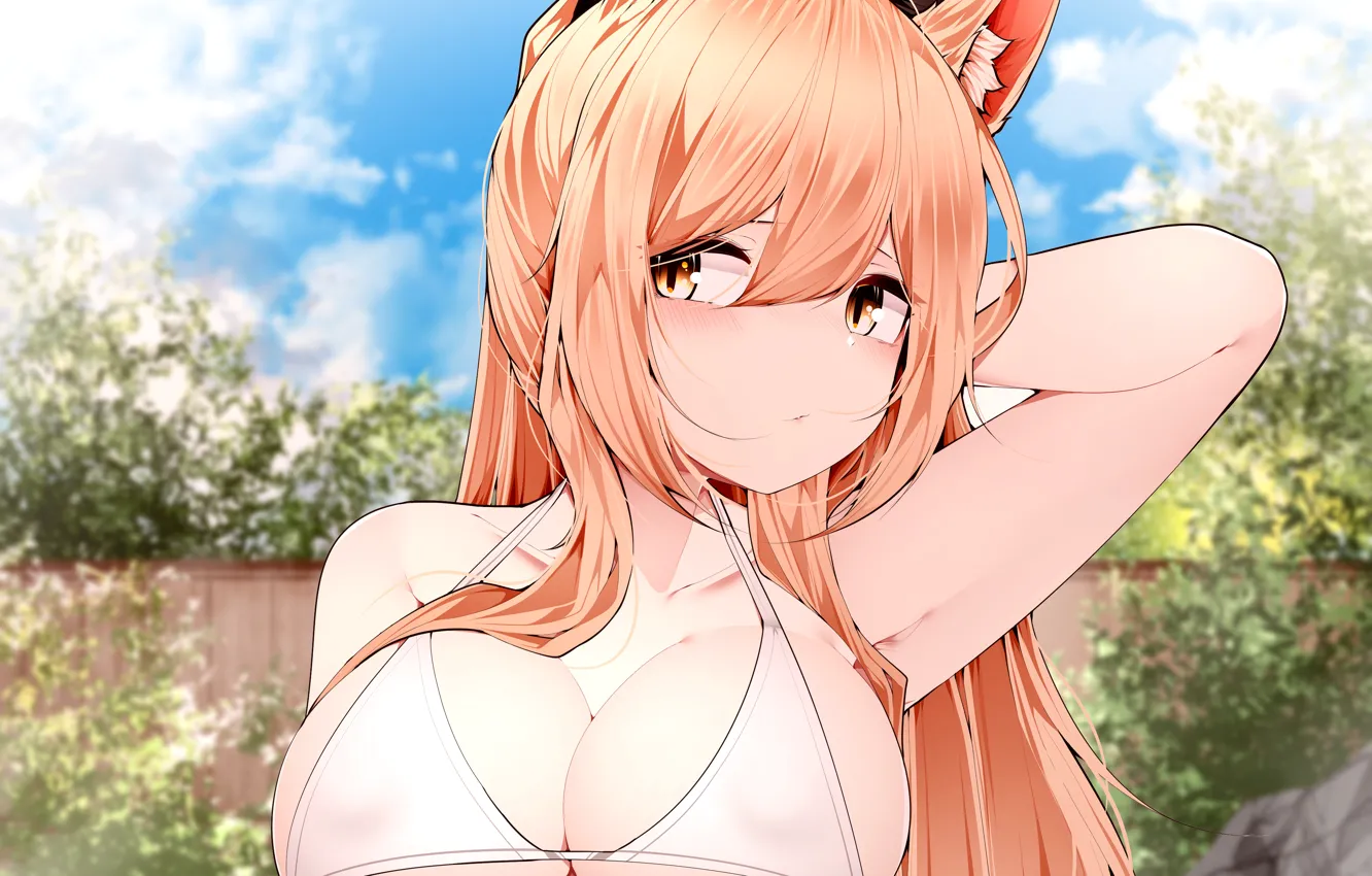 Photo wallpaper girl, sexy, cleavage, long hair, boobs, animal ears, anime, beautiful