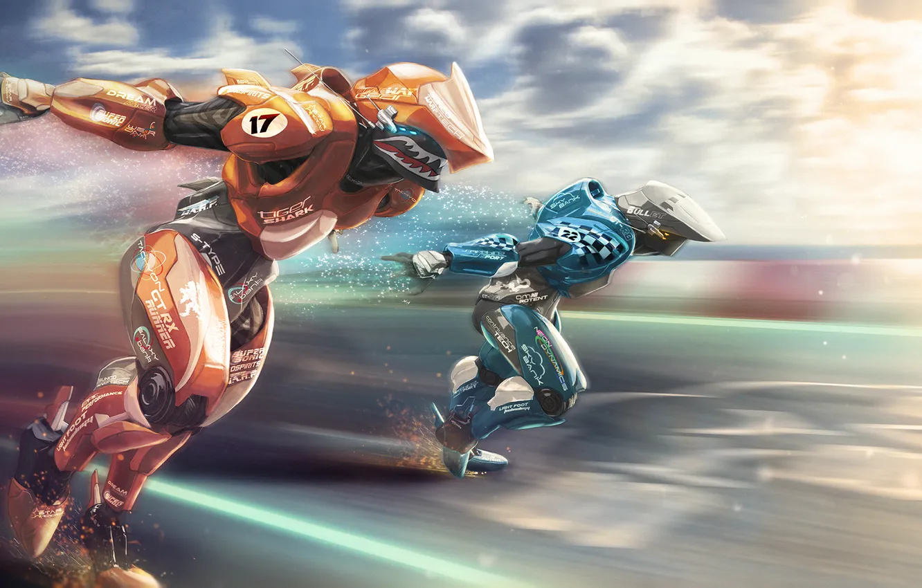 Photo wallpaper fiction, robot, speed, pilot, cyborg, runner