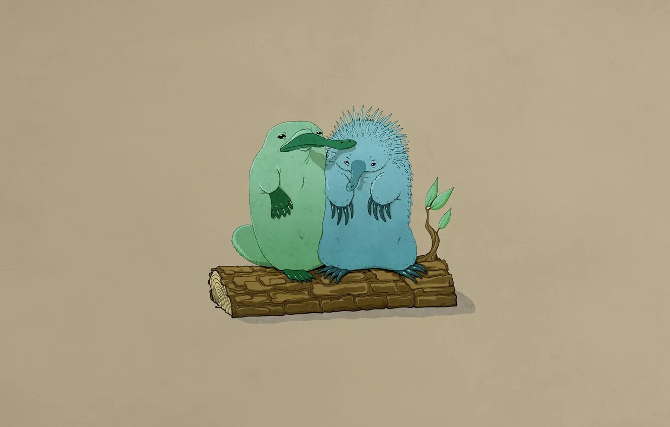 Photo wallpaper leaves, branches, each, animal, minimalism, beast, log, bark