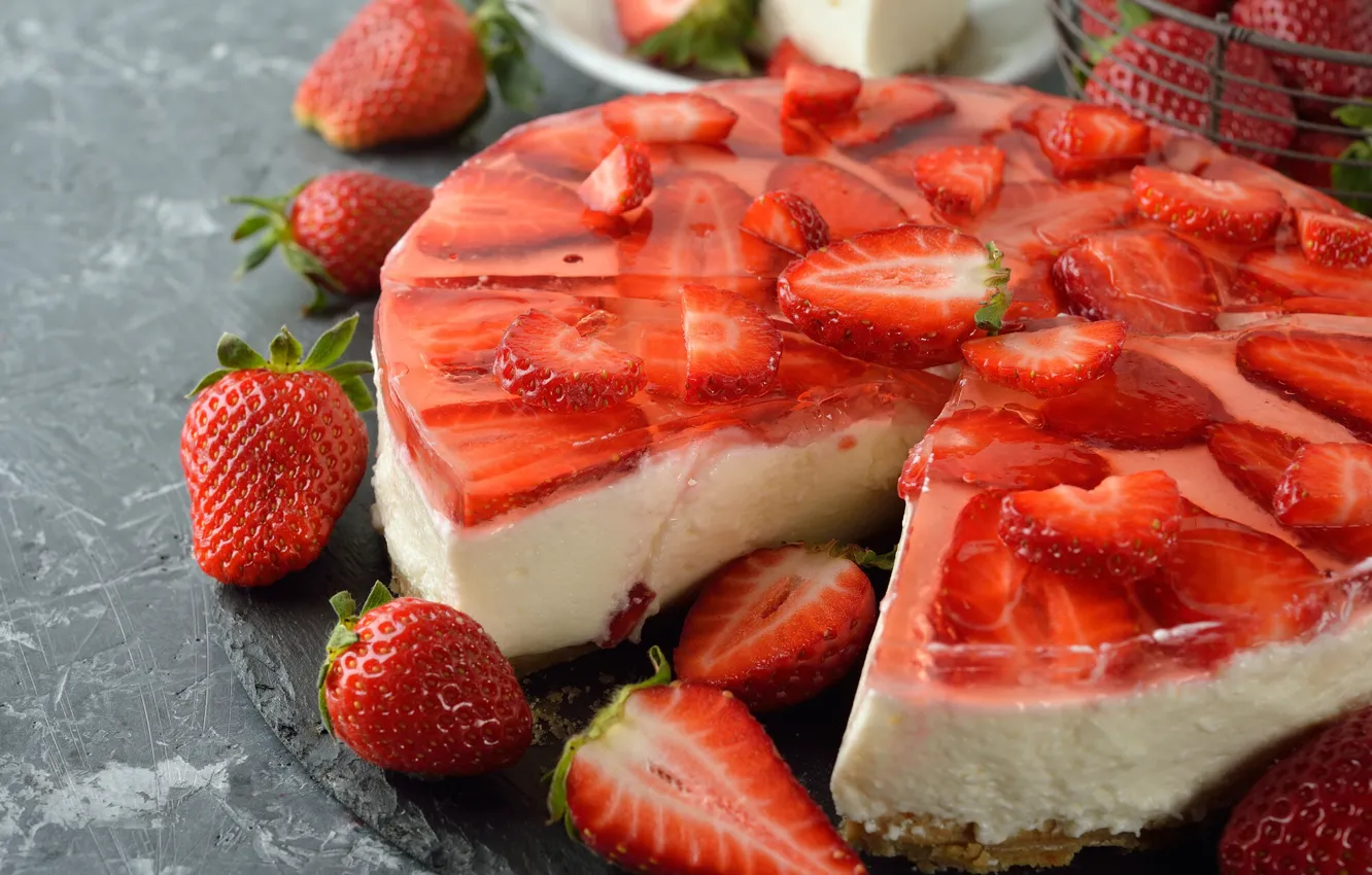 Photo wallpaper strawberry, cake, jelly, cheesecake