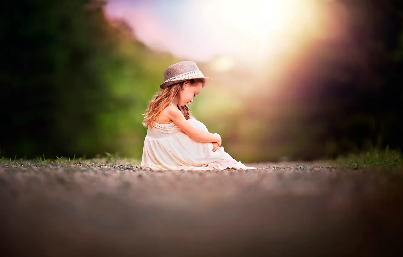 Photo wallpaper girl, hat, bokeh
