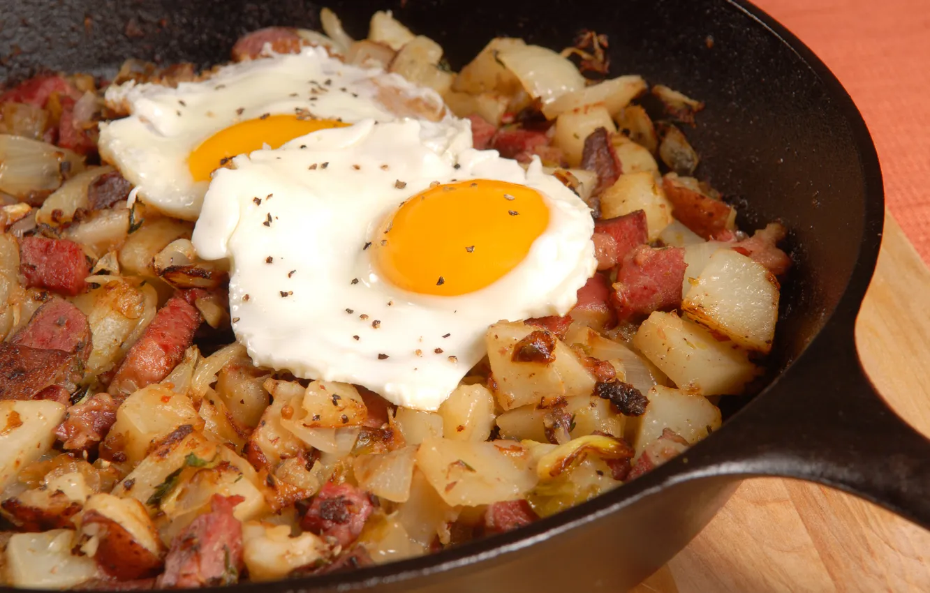 Photo wallpaper hot, fresh, food, egg, hash, EAT, meat, fried