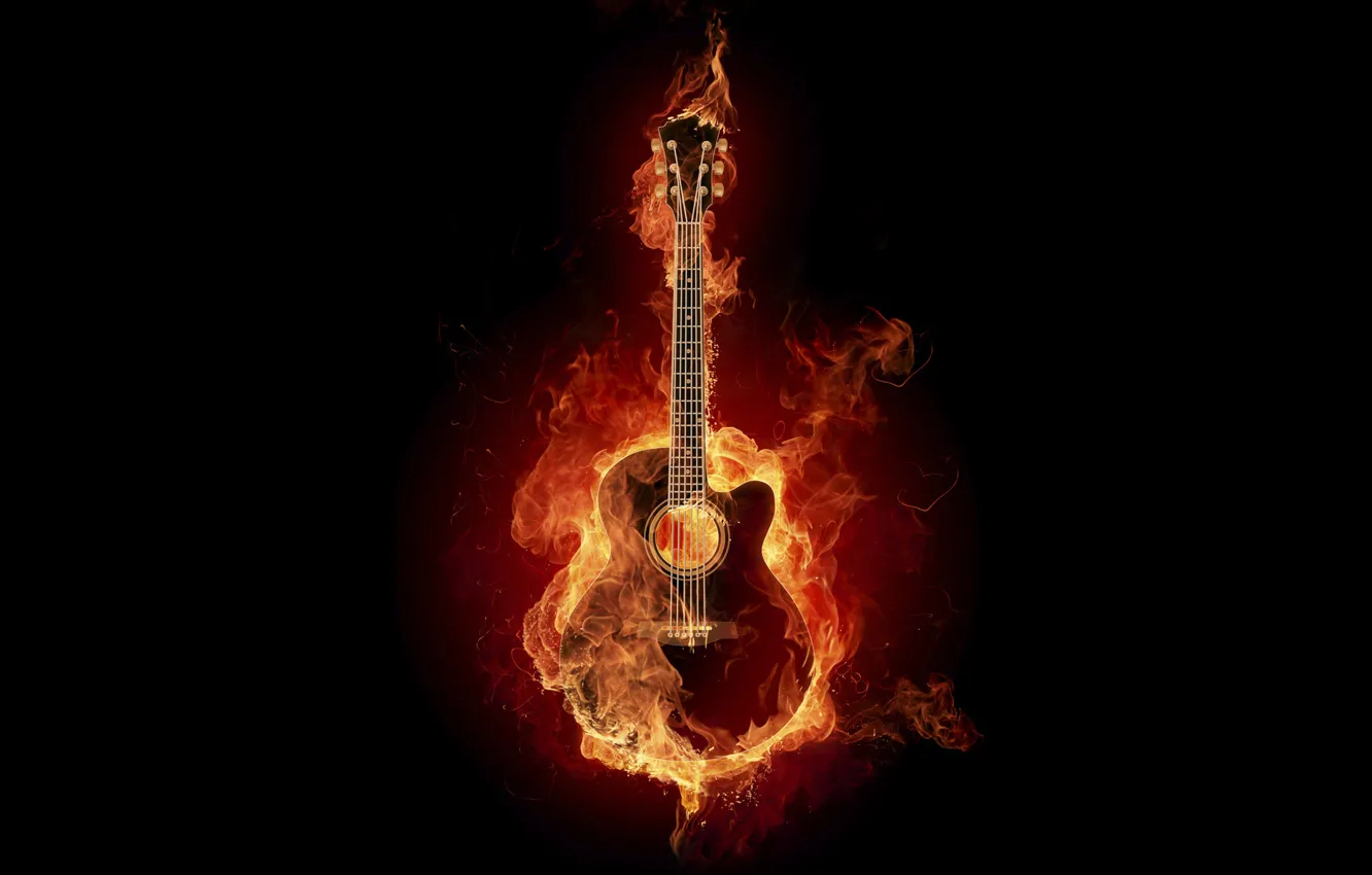 Photo wallpaper called, ardiente, fire, digital effect, guitarra