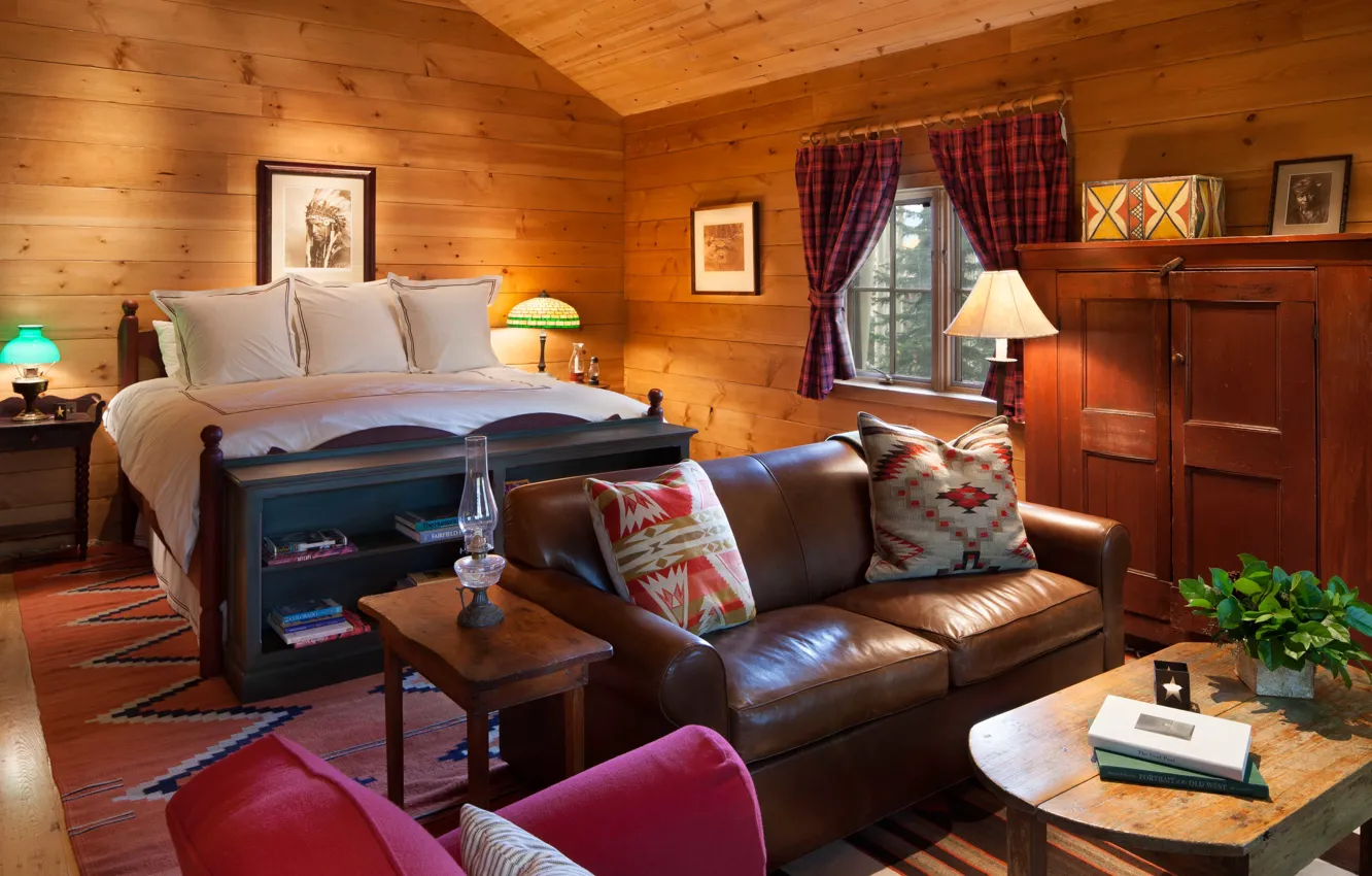 Photo wallpaper trees, interior, bedroom, country house