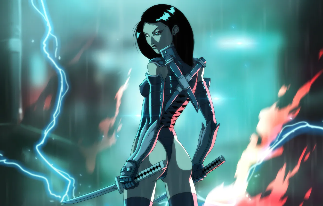 Photo wallpaper girl, anime, art, Illustration, Cyberpunk, Comic Art, digital 2D, Luis Martins