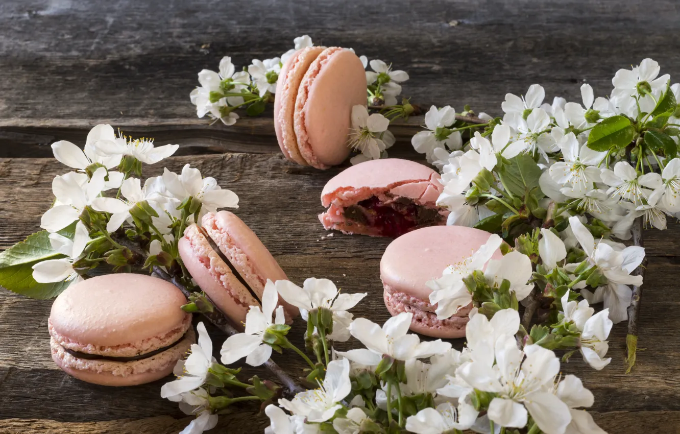 Photo wallpaper flowers, cookies, raspberry, pasta, almond