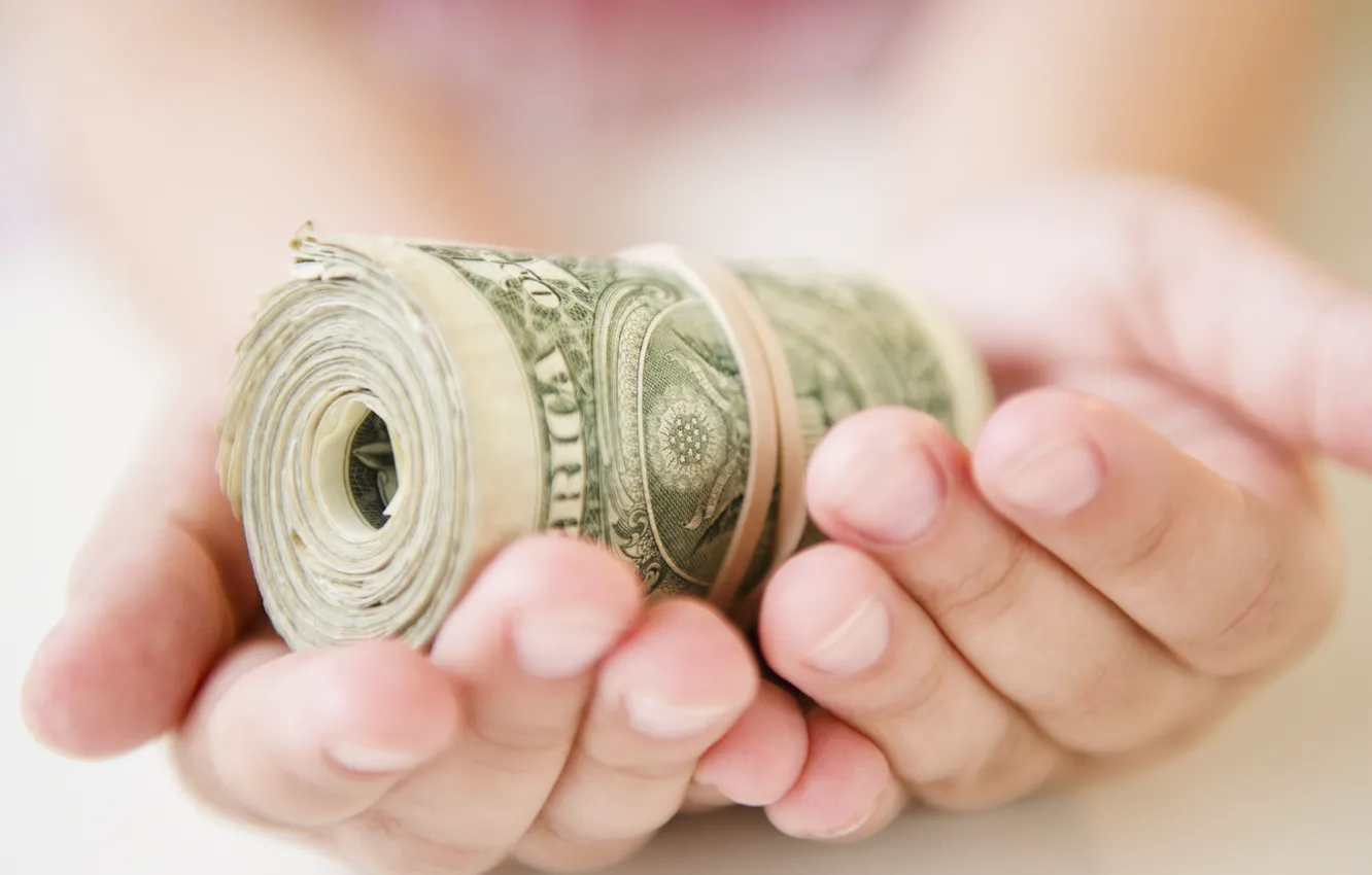 Photo wallpaper woman, money, dollars, hand