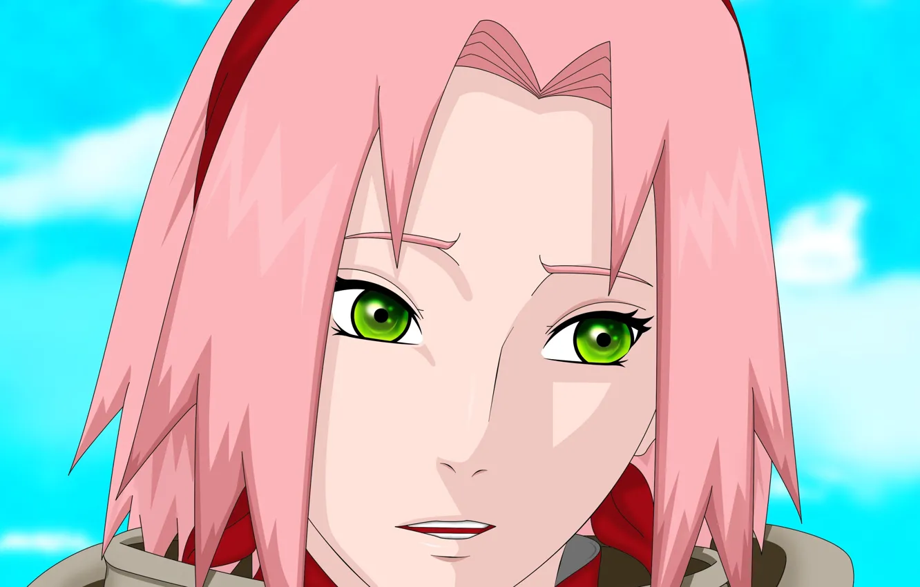 Photo wallpaper girl, game, Naruto, Sakura, pink hair, sky, green eyes, anime