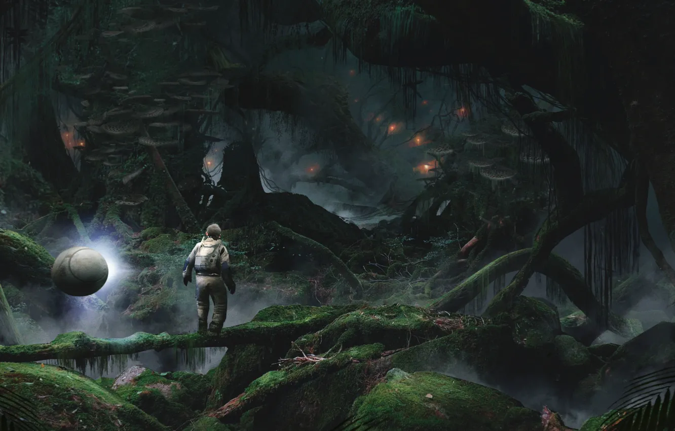 Photo wallpaper astronaut, jungle, jungle, Crytek, Robinson: The Journey