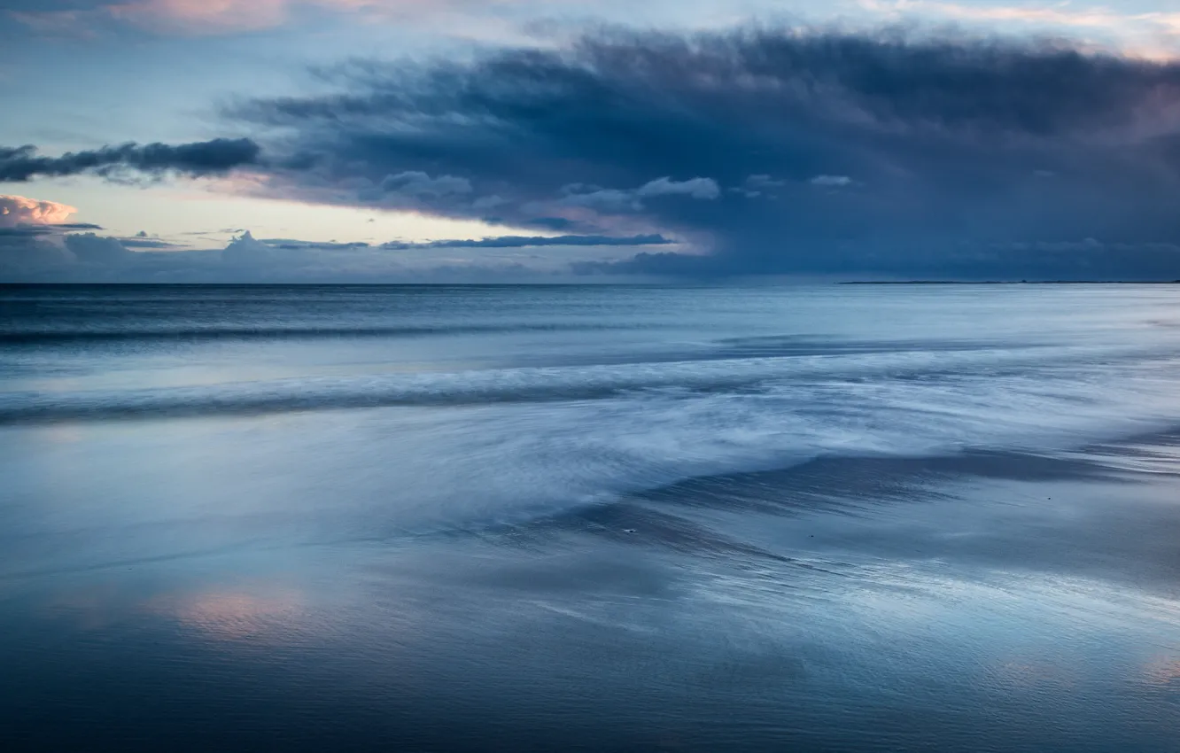 Photo wallpaper the sky, clouds, clouds, shore, England, the evening, surf, UK
