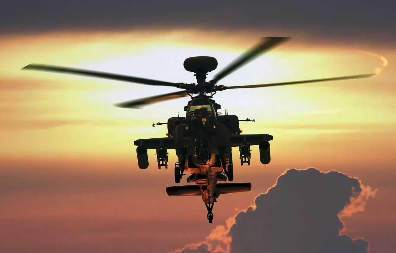 Photo wallpaper sunset, helicopter, Apache, shock, AH-64, main, "Apache"