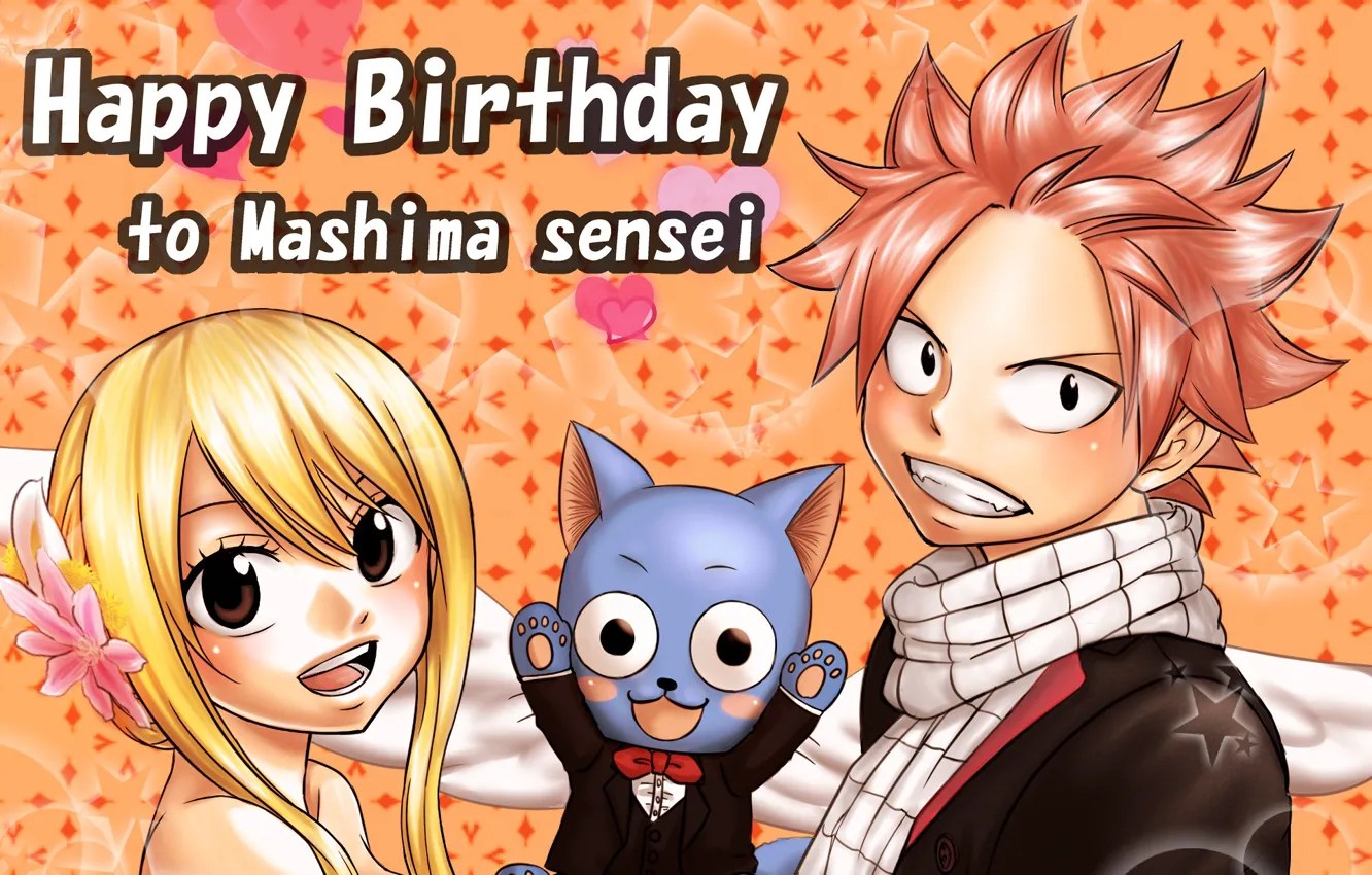 Photo wallpaper anime, art, pair, fairy tail, Fairy Tail, Lucy, Natsu Dragneel, Happy