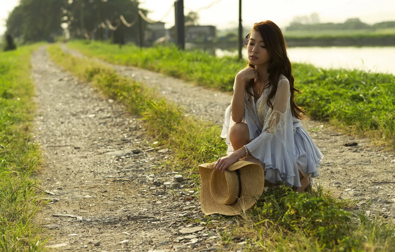 Photo wallpaper road, girl, mood