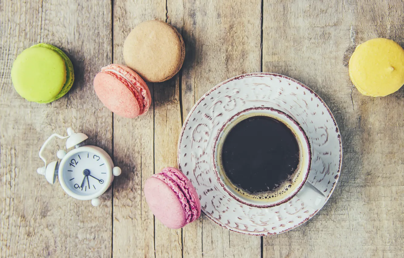 Photo wallpaper colorful, coffee cup, french, macaron, a Cup of coffee, macaroon