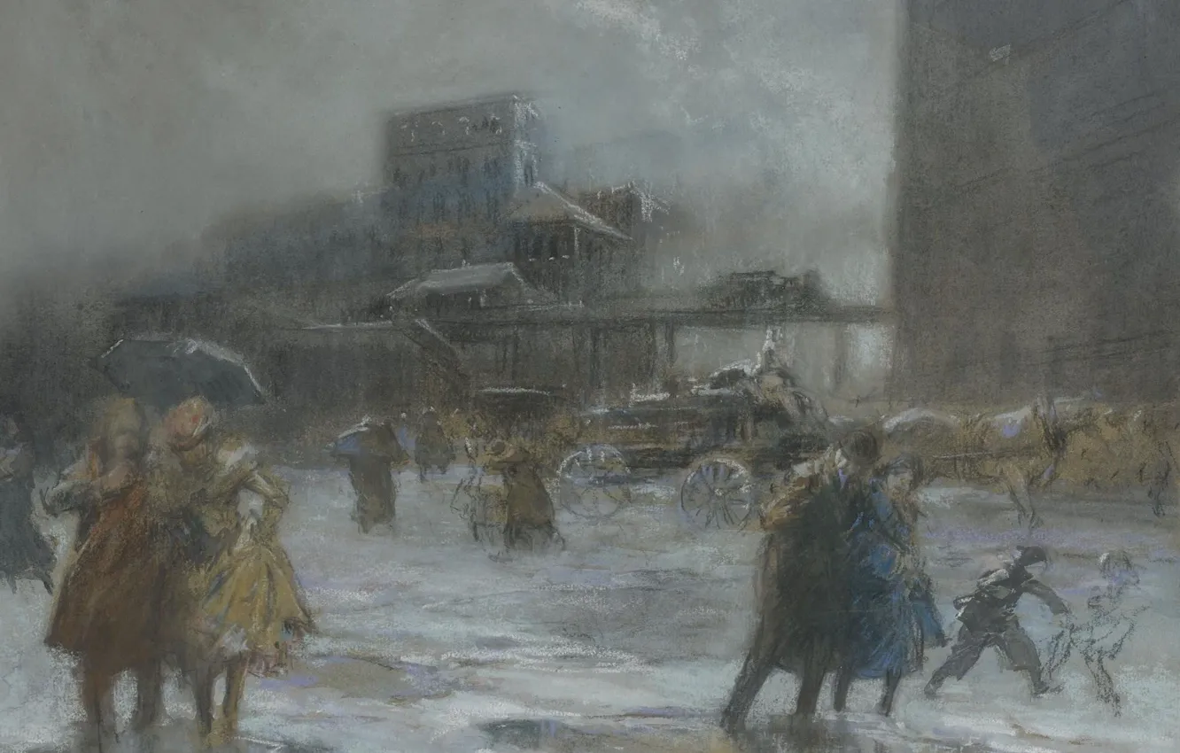 Photo wallpaper picture, the urban landscape, Everett Shinn, Everett Shinn, Cooper Square