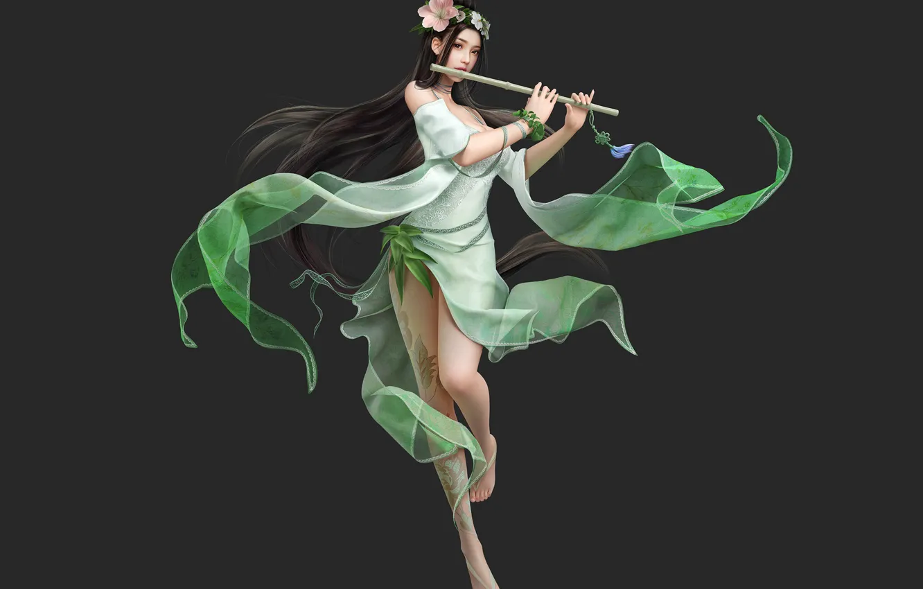 Photo wallpaper girl, fantasy, flute