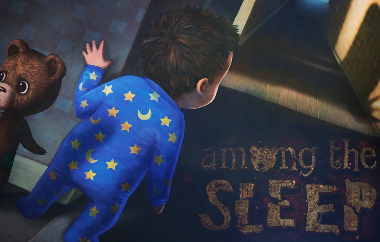 Photo wallpaper stars, night, fear, sleep, shadow, a month, boy, the door