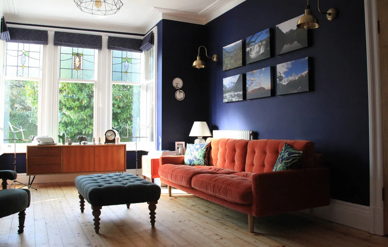 Wallpaper design, room, interior, retro style, Oxford, Oxford, Blue ...