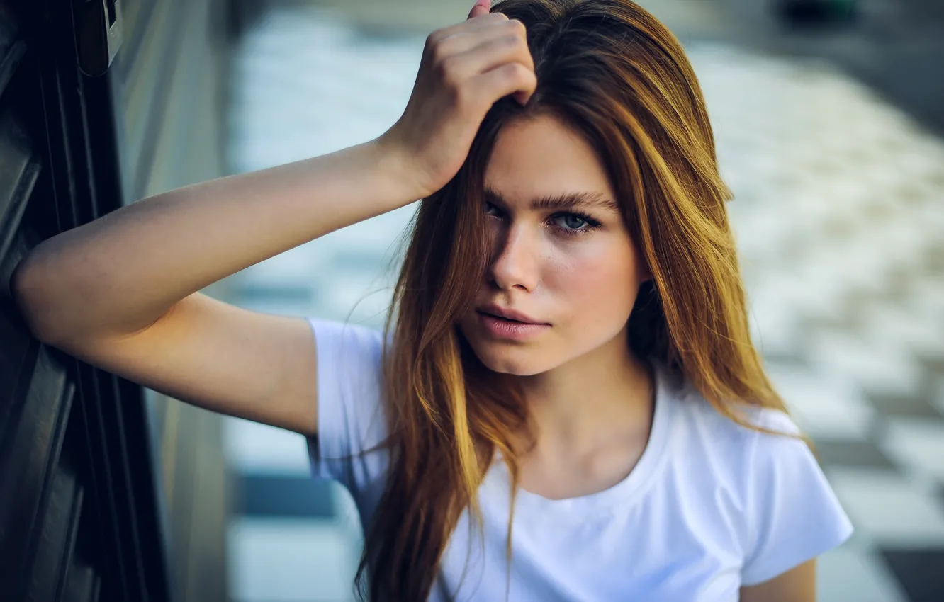 Photo wallpaper look, pose, model, portrait, makeup, Mike, hairstyle, brown hair