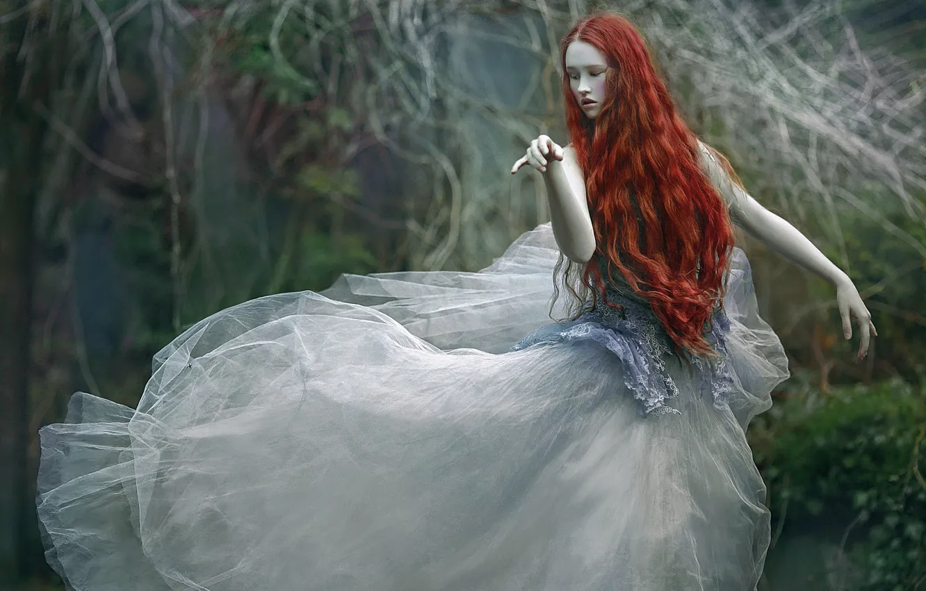 Photo wallpaper forest, girl, dream, dress, Agnieszka Lorek, Wiki