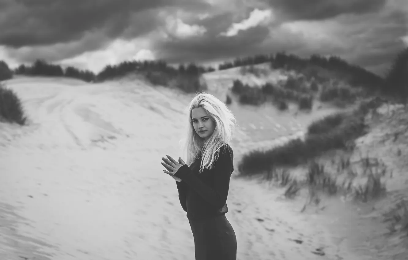 Photo wallpaper look, girl, blonde, black and white