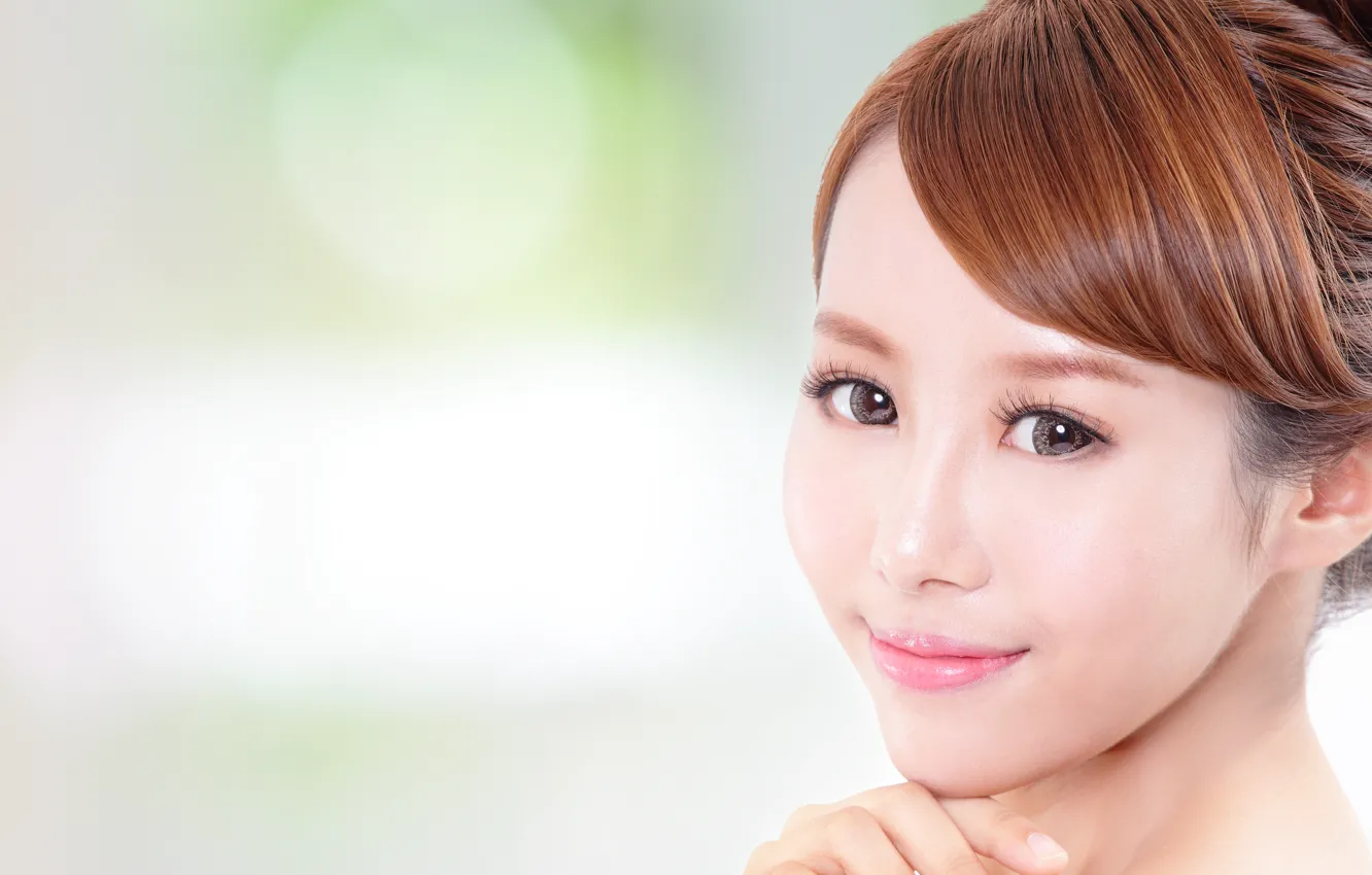 Photo wallpaper girl, face, brown hair, Asian