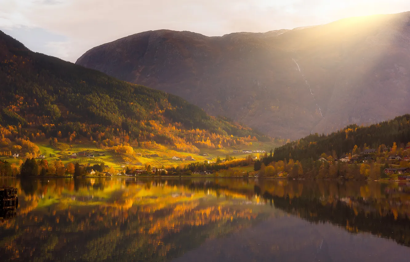 Photo wallpaper reflection in water, Fjords, SCANDINAVIAN, norway landscape