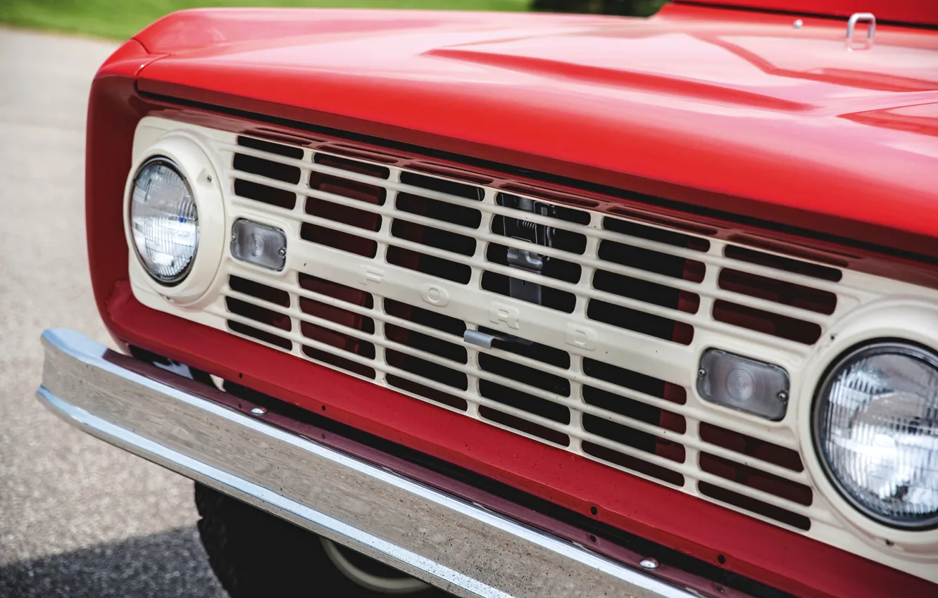 Photo wallpaper red, Roadster, Ford, grille, 1966, Bronco