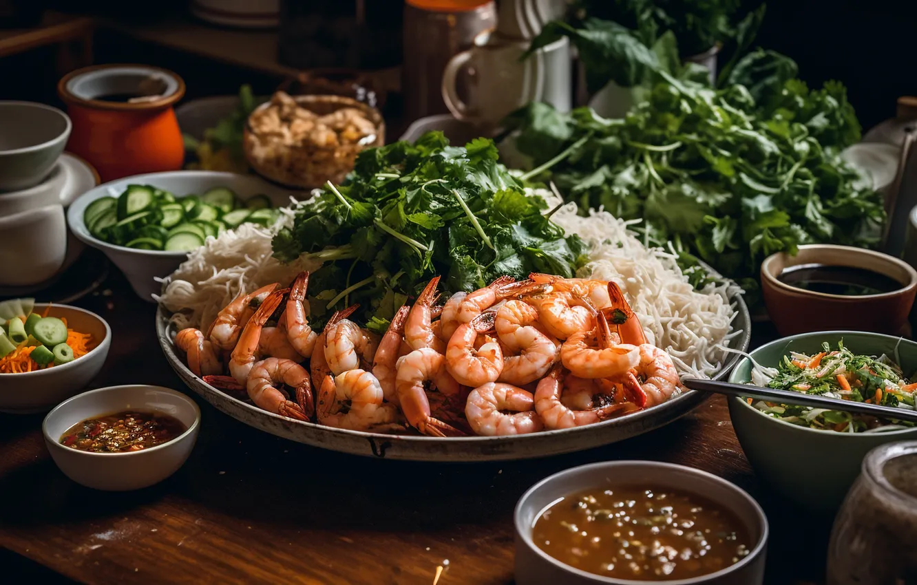 Photo wallpaper shrimp, Asian cuisine, AI art, neural network