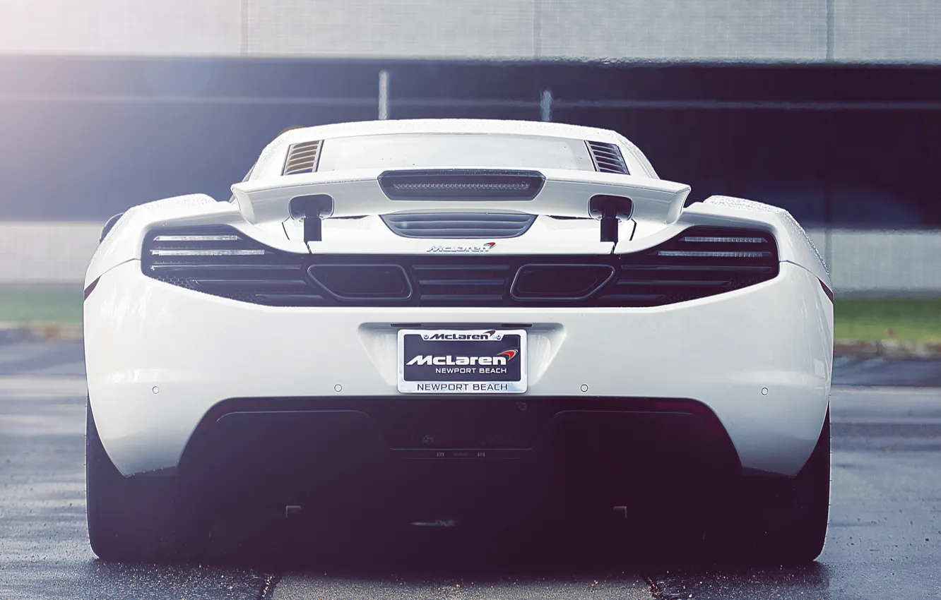 Photo wallpaper white, supercar, white, supercar, back, McLaren, mp4-12c, Mclaren