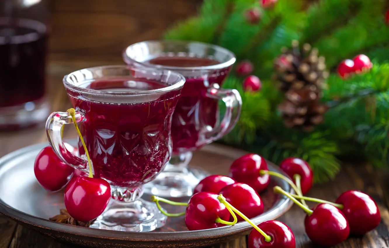 Photo wallpaper cherry, berries, drink