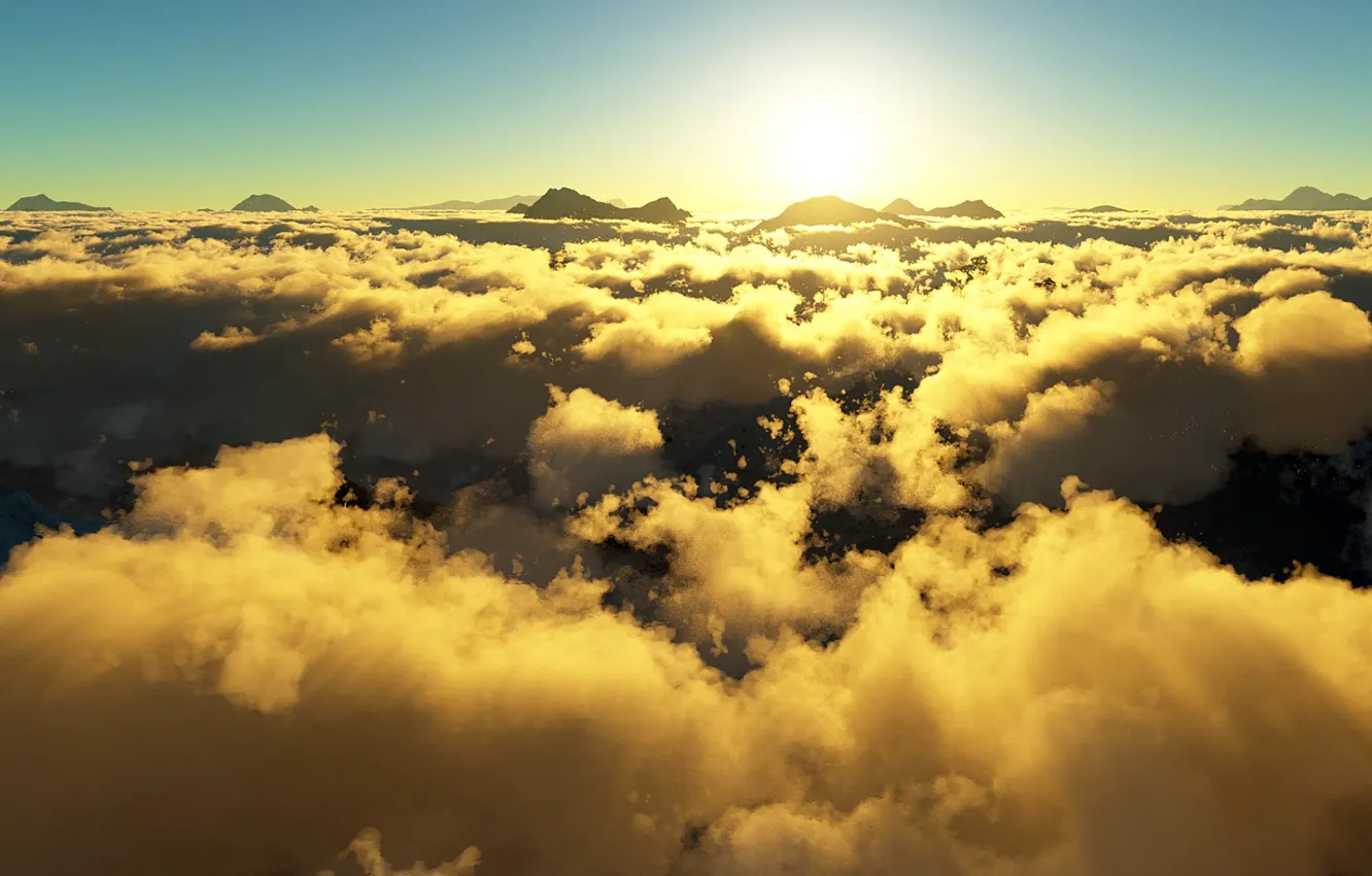 Photo wallpaper the sky, clouds, rays, background, Wallpaper, graphics, height, flight