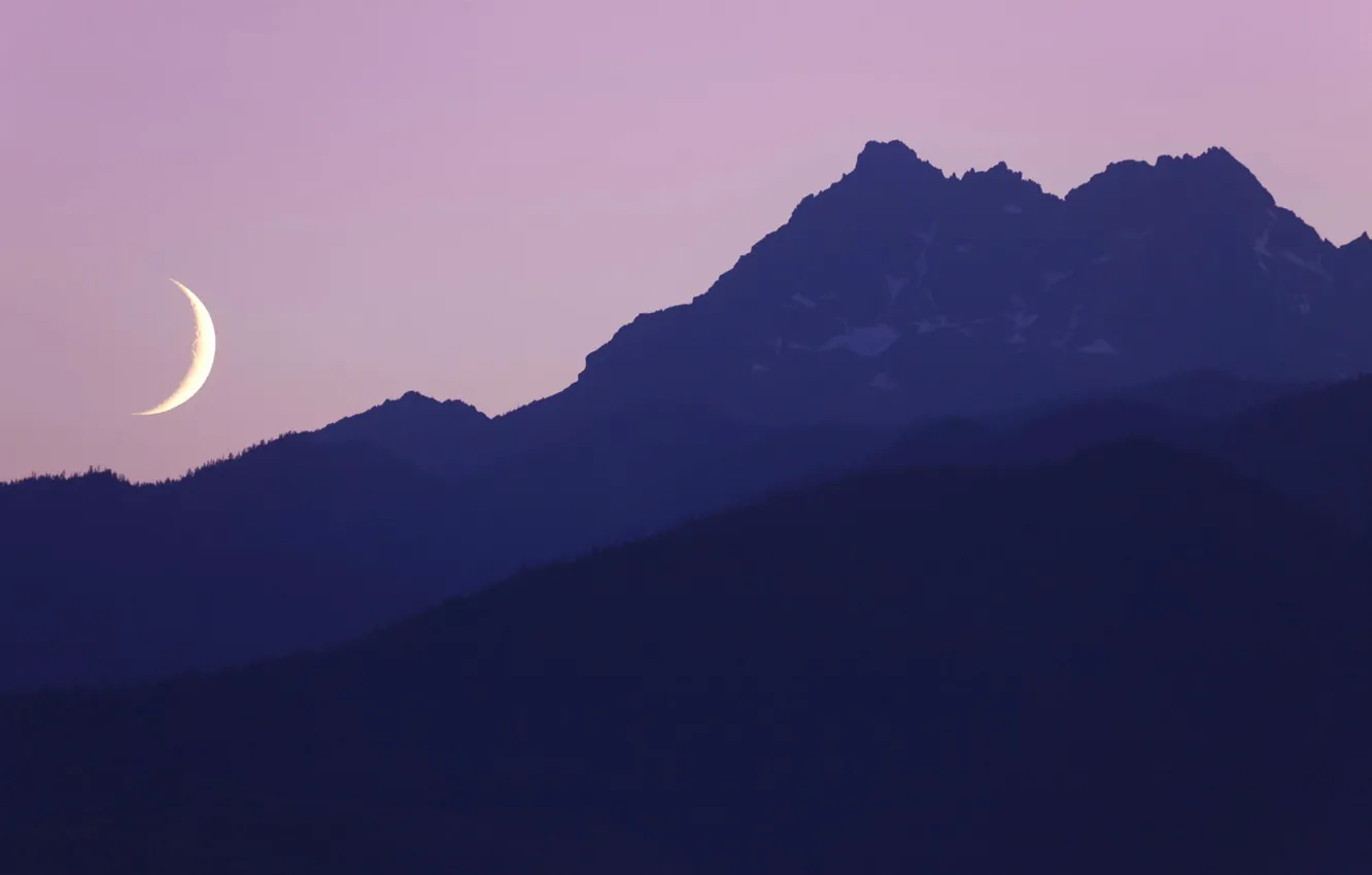 Photo wallpaper the sky, trees, mountains, nature, rocks, the moon, the evening, USA