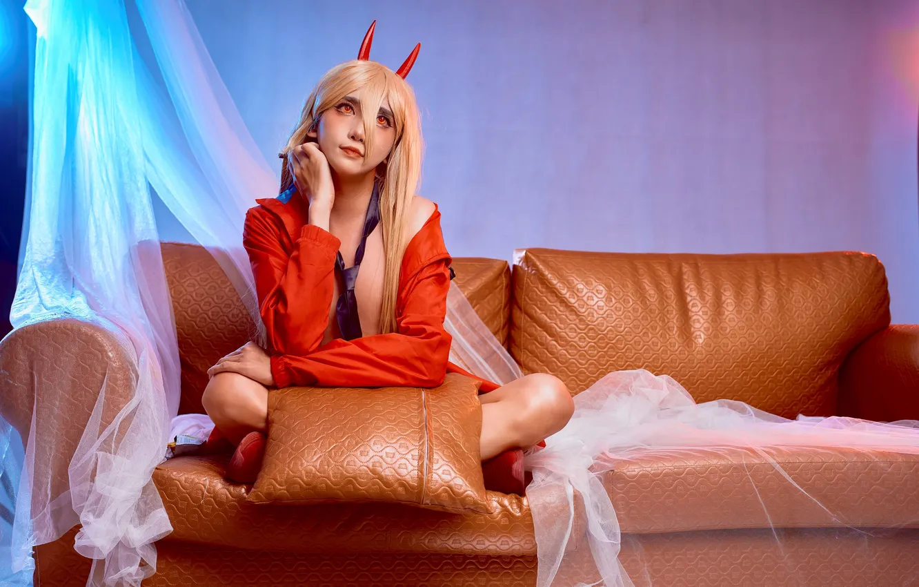 Photo wallpaper men, cosplay, Power (Chainsaw Man), femboy, crossdressing, Velvet Chann