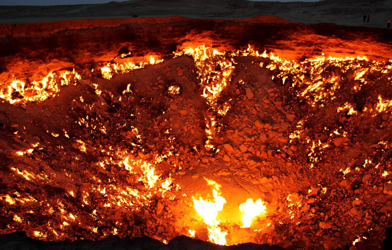 Photo wallpaper night, stones, fire, flame, the volcano, the eruption, lava, crater