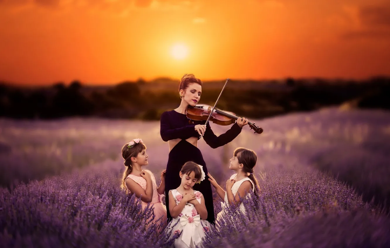 Photo wallpaper sunset, music, lavender