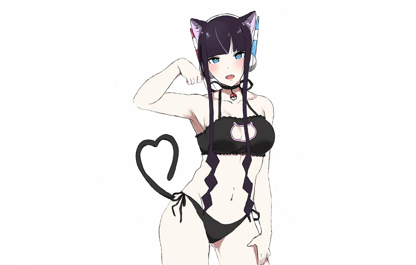 Photo wallpaper girl, sexy, lingerie, bra, cleavage, panties, boobs, animal ears