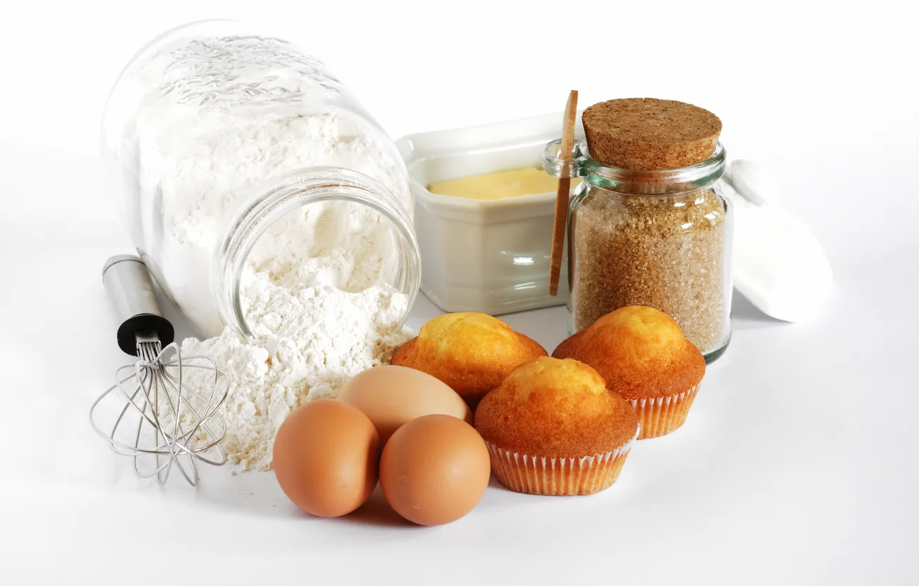 Photo wallpaper eggs, Bank, sugar, cupcakes, flour, the dough