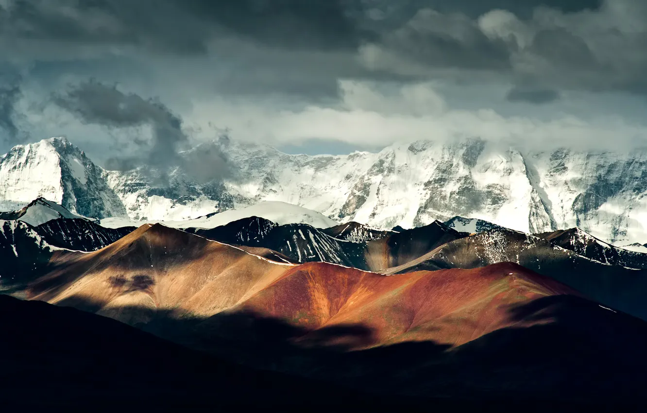 Photo wallpaper clouds, light, snow, mountains, China, China, shadows