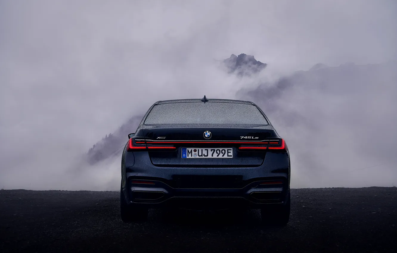 Photo wallpaper mountains, BMW, sedan, feed, G12, 2020, 7, 7-series