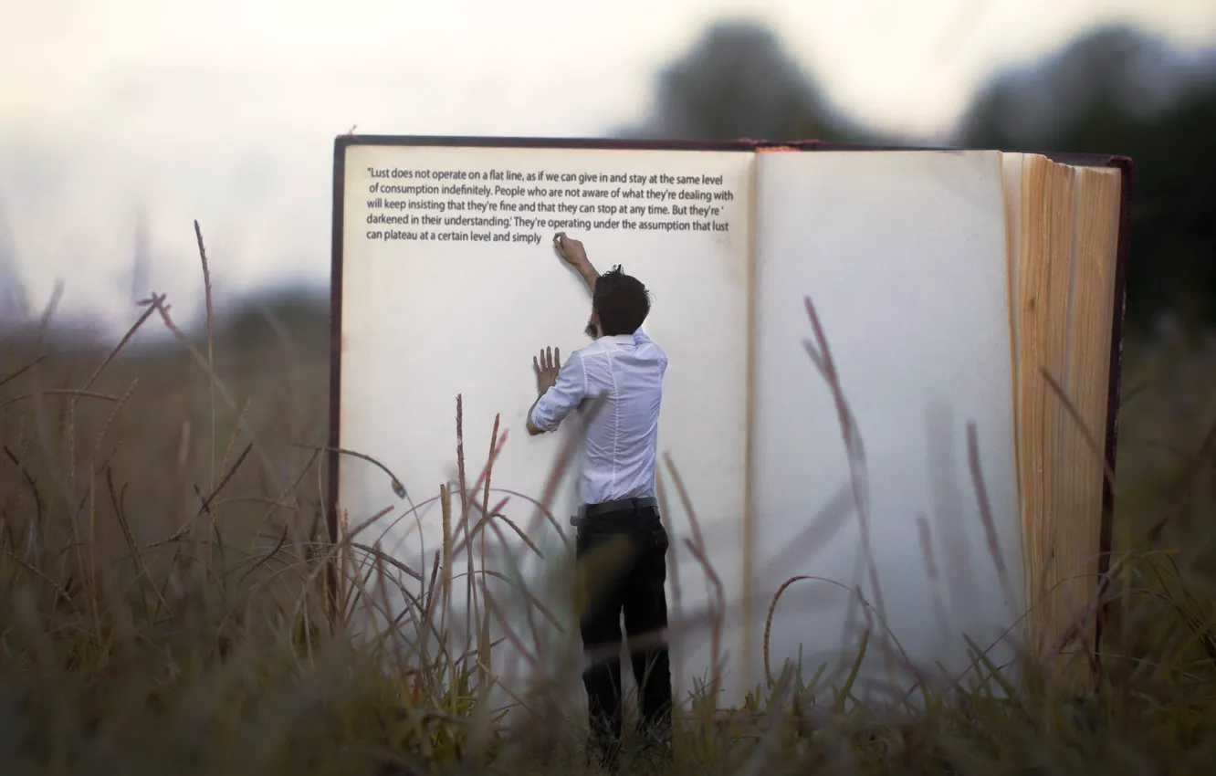 Photo wallpaper grass, people, book