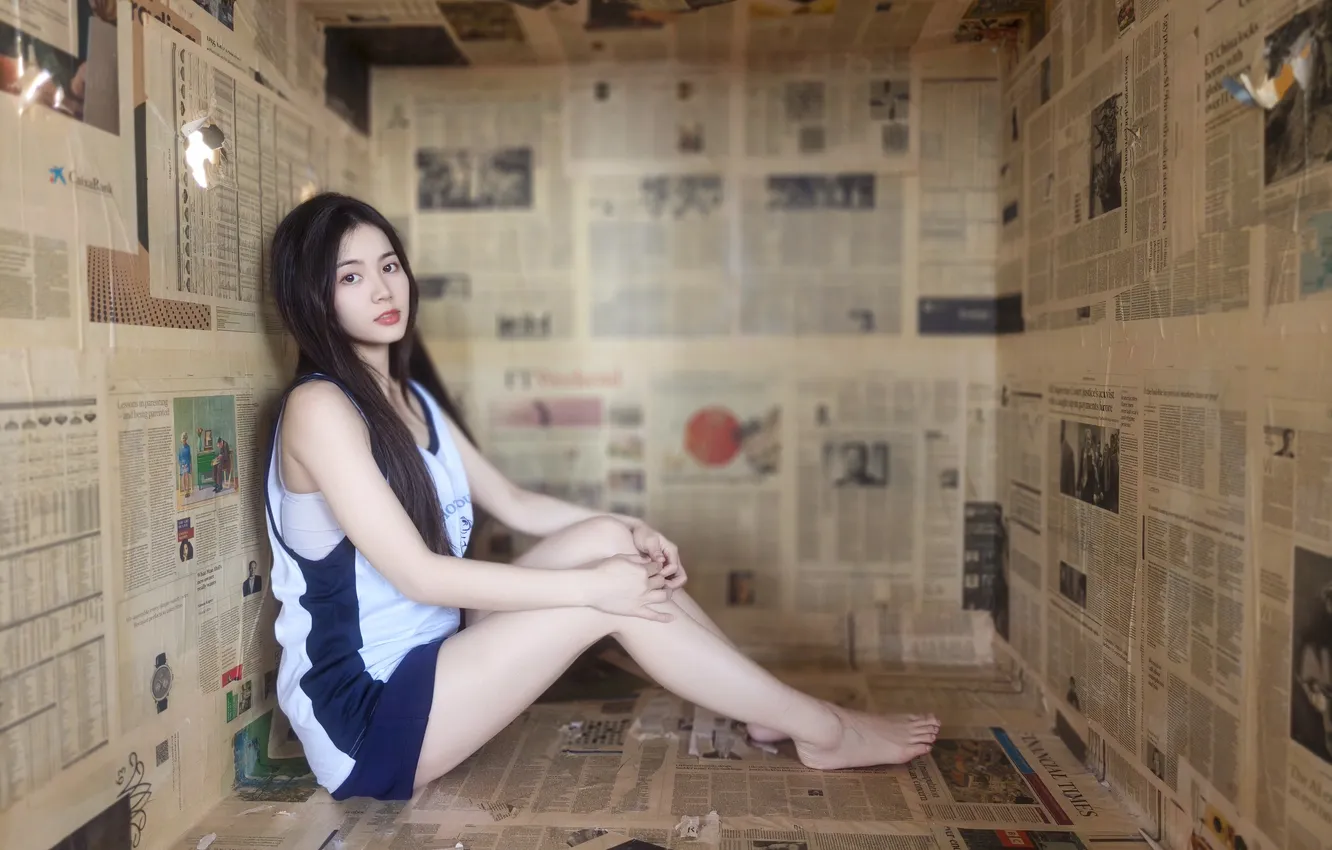 Photo wallpaper girl, box, Asian