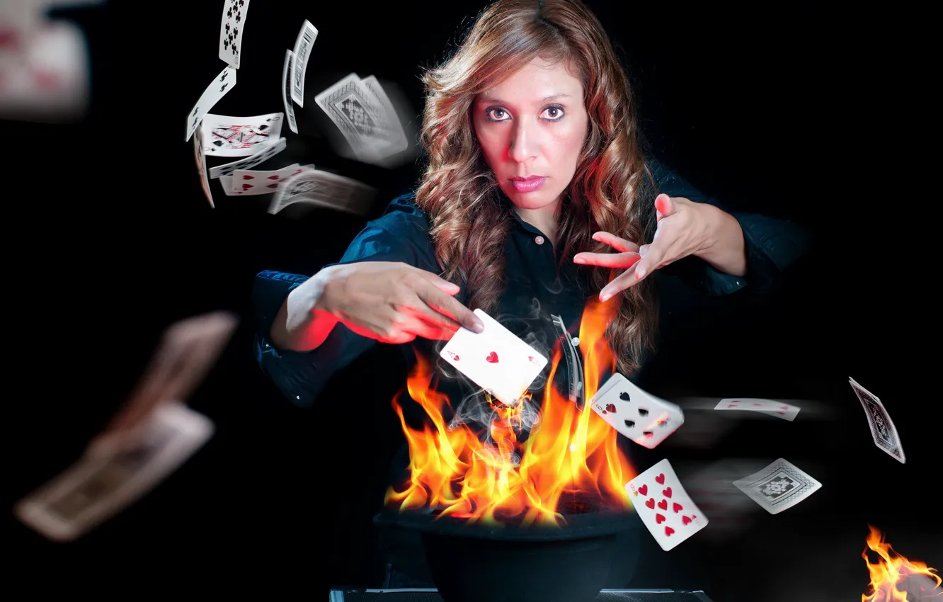 Photo wallpaper card, girl, fire, the game, the situation