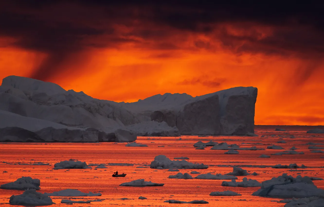 Photo wallpaper sea, sunset, ice, Greenland