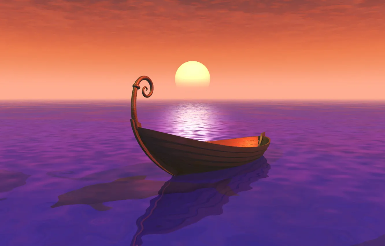 Photo wallpaper sea, the sun, sunset, Dolphin, rook